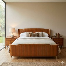 Vintage Double Bed Walnut Veneer Design Italy 1950s Original