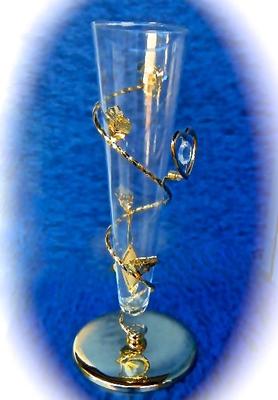 BEAUTIFUL GLASS VASE 24K GP BASE SCULPTURE W/ ROSE & HEART AUSTRIAN CRYSTALS NIB