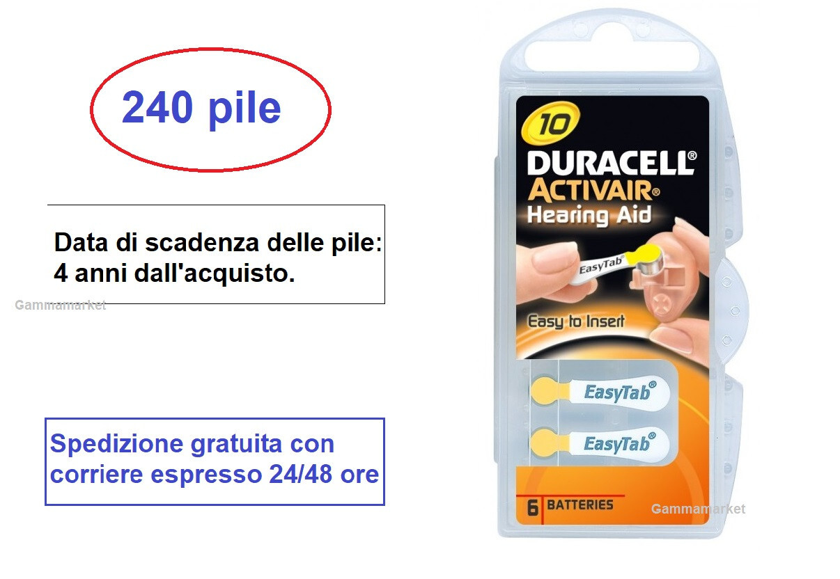 Libertà di Ascolto: Scorta 240 Pile Duracell Activair 10 Gialle Premium