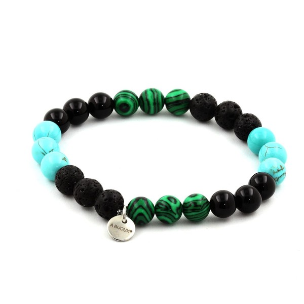 Steine Und Mineralien. Armband Perlen Malachit + TüRkis + Schwarze Achat + Lava-image