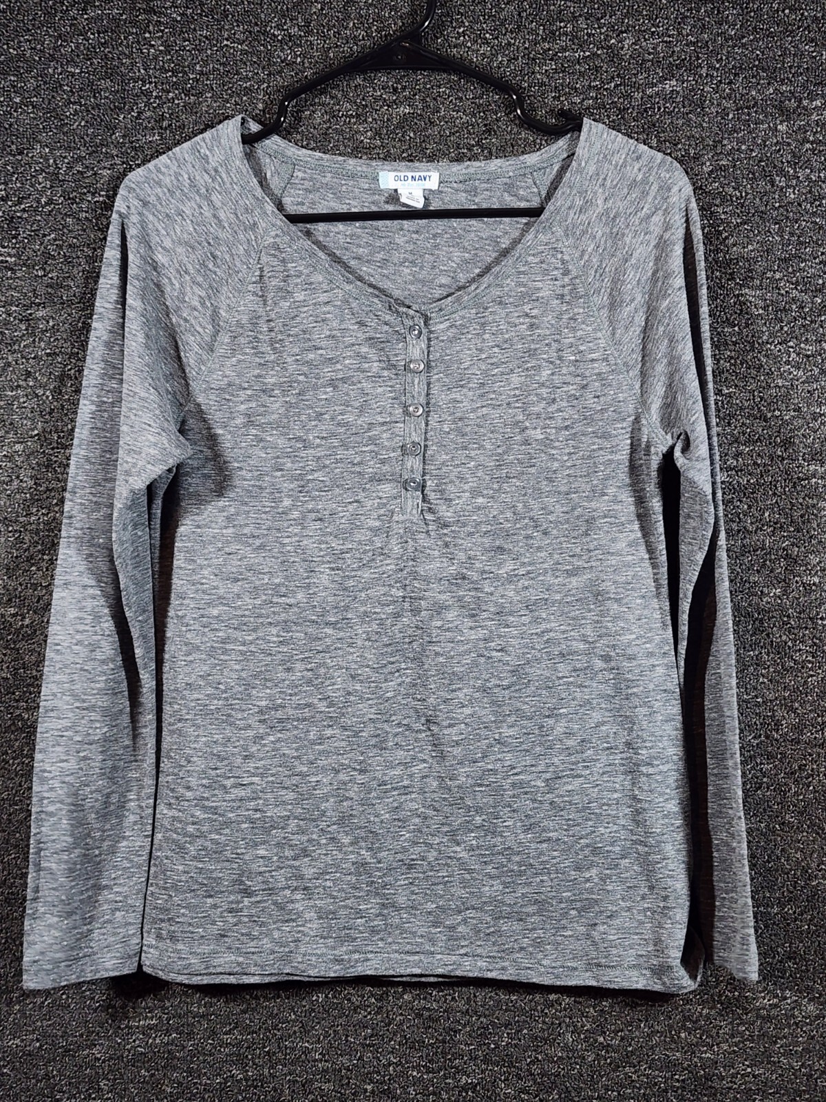 Old Navy Womens Grey Long Sleeve Pull Over Shirt Top Button Collar Size M