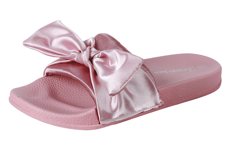 WOMEN'S SATIN BOW RIHANNA SLIDE RUBBER MOLDED FOOTBED SLIPPERS SANDALS  SHOES | eBay
