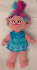 Build A Bear Trolls World Tour Poppy 17" Plush Rainbow Hair Blue Floral Dress