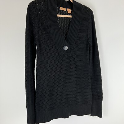 Women's North Crest Sweater-Classic Black-Size Small Deep V Pullover Woven