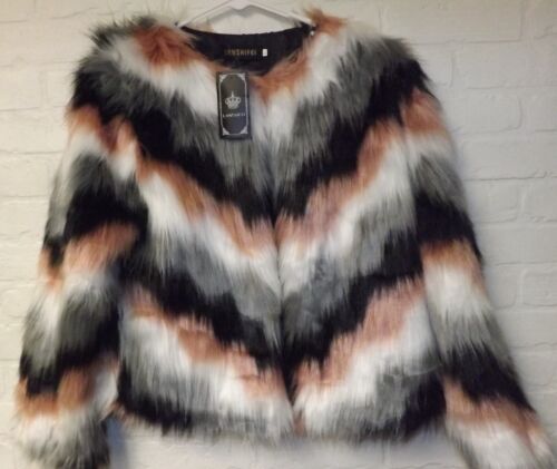 New Lanshifei Womens Faux Fur Jacket Coat Black/Gray/Pink/White Tie Dye Size XL - 第 1/7 張圖片