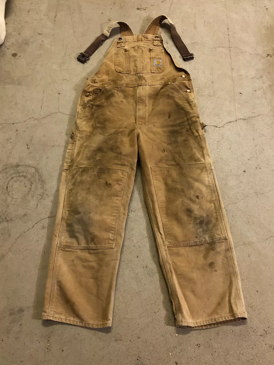 MENS 38 x 30 Vtg Carhartt R01 Duck Unlined Double Knee Overall Bib Made USA