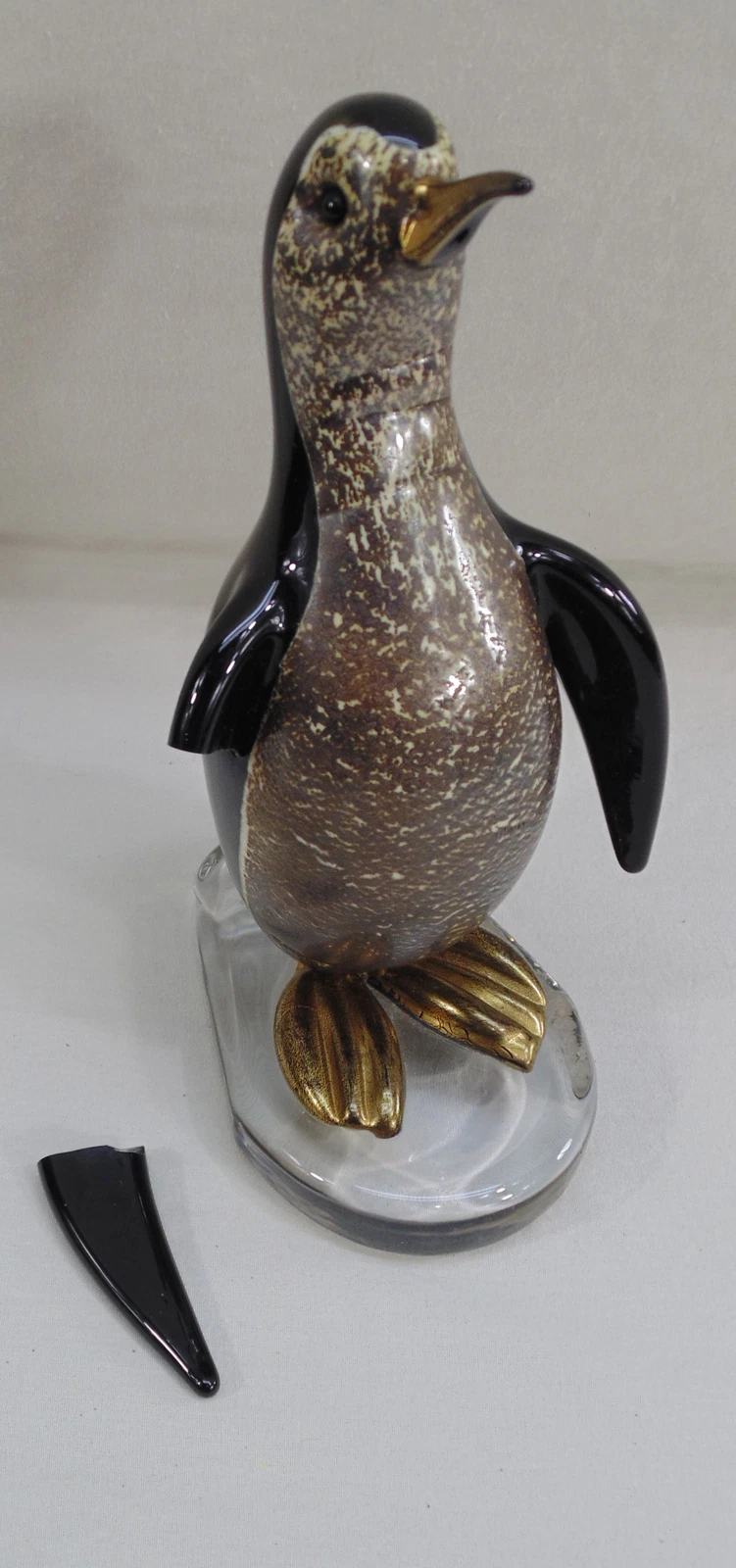 VTG Murano Alfredo Barnini Vetri Penquin Art Glass Figurine Signed Broken Wing