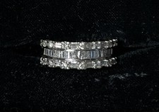 New 10K Genuine Diamond Baguette Anniversary Ring Band White Gold