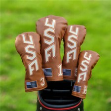 Brown USA Flag Design Golf Head Cover 135H Driver Fairway Wood Hybrid Club Cover