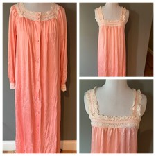 VINTAGE WOMEN'S SHADOWLINE NYLON NIGHTGOWN ROBE SET SISSY COTTAGECORE LACE SZ S