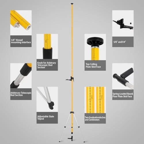Laser Level Pole with Tripod, Telescoping Laser Level Tripod, 13.8 4.2m