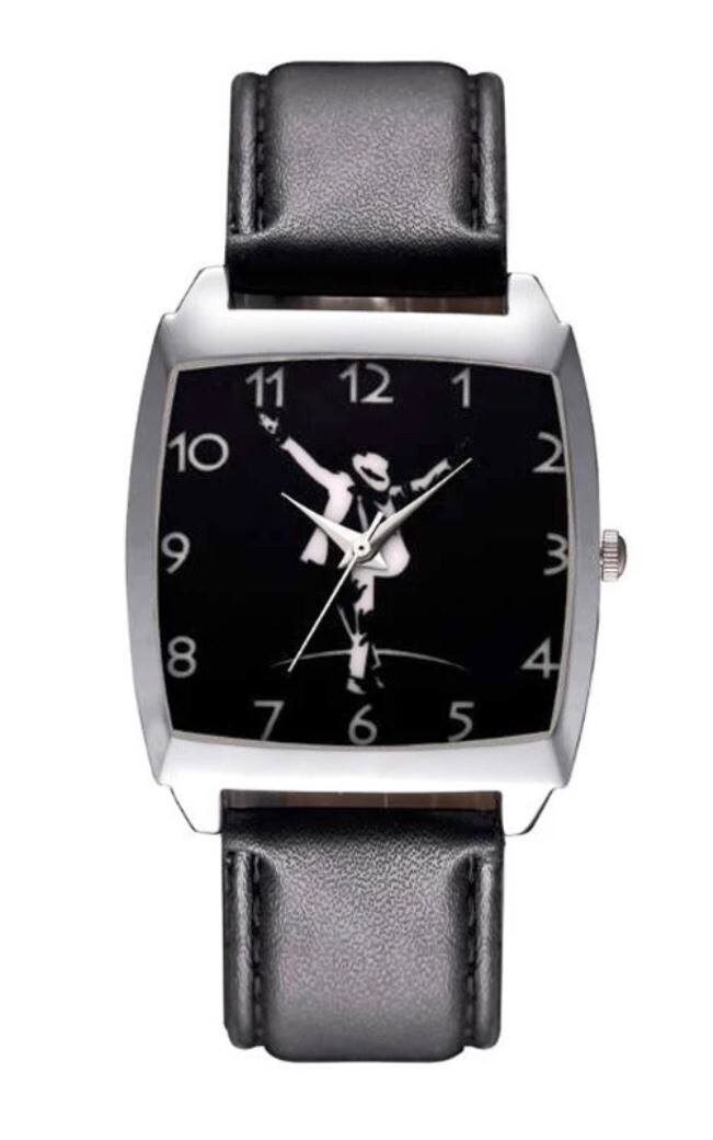 Michael Jackson Square Face Black Leather Band Wrist Watch