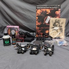 Tattoo Starter Kit 3 Machines Power Foot Pedal Uppers Stencil Needles Fake Skin
