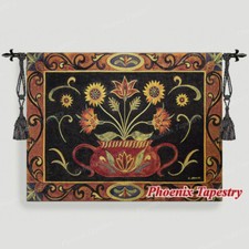 Potted Folk Art Floral Tapestry Wall Hanging Jacquard Weave Gobelin 53"x41"
