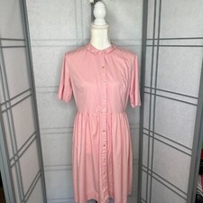 Vintage 60s Shirt Dress Womens SZ 16.5 Soft Pink Day Dress Midi Button Front