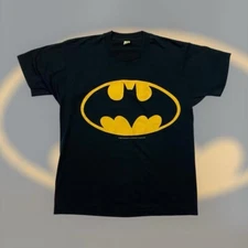 VTG 80s Screen Stars Best Batman Logo Movie Promo Art T Shirt Adult L Black USA