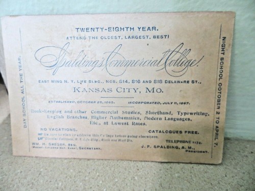SPAULDING'S COMMERCIAL COLLEGE KANSAS CITY MO 28TH YEAR,OLDEST, VICTORIAN CARD - Picture 5 of 10