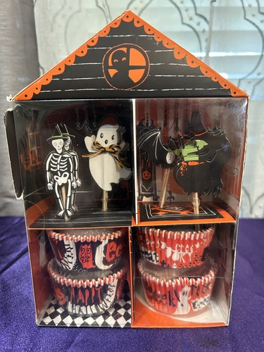 Meri Meri Halloween Party 24 Cupcake Cases & 24 Assorted Toppers Witch Skeleton - Picture 9 of 10