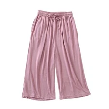 Women Capri Pajama Pants Elastic Waist Drawstring Calf Length Soft Sleep Bottom