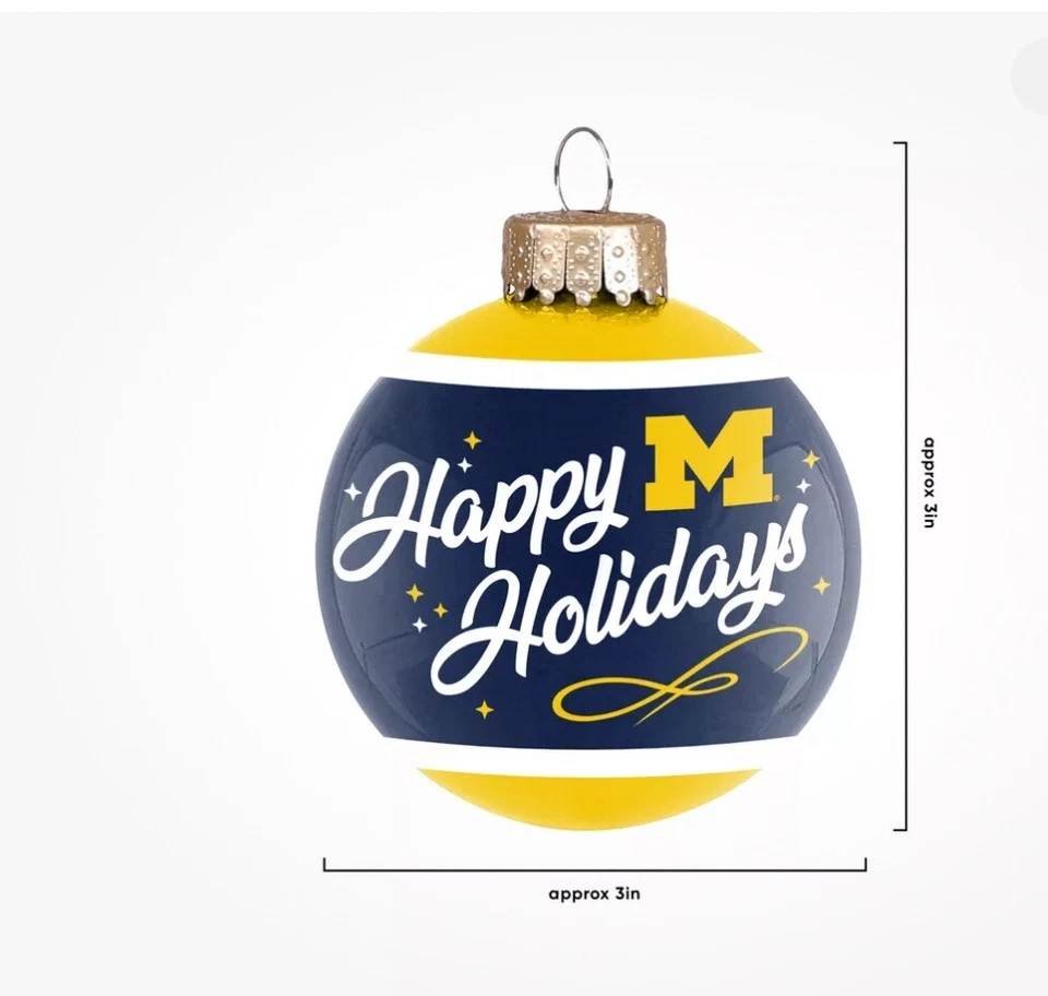 Michigan Wolverines 2023 Campeones Nacionales Bola de Vidrio Adorno de Navidad Nuevo en Caja Foto 2 de 3