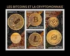 Coins on Stamps BITCOINS & CRYPTOCURRENCY MNH 4v-Stamp Sheet 2022 Central Africa