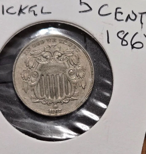 1867 No Rays Shield Nickel Extra Fine   XF    G10