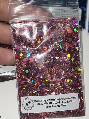 5G Holographic Peach Pink Hexagon Mix nail acrylic gel craft US Seller
