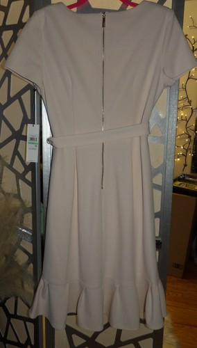 CALVIN KLEIN BLUSH PINK RUFFLE TULIP TIER HEM CREPE BELTED DRESS ( SZ: 8) - Picture 2 of 3