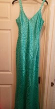 Nasty Gal Plunge Neck  Teal Animal Satin Jacquard Maxi Dress Size 8 