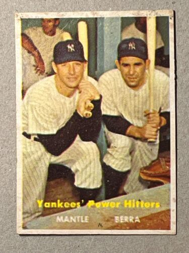 1957 Topps #407 Mickey Mantle and Yogi Berra Yankees' Power Hitters