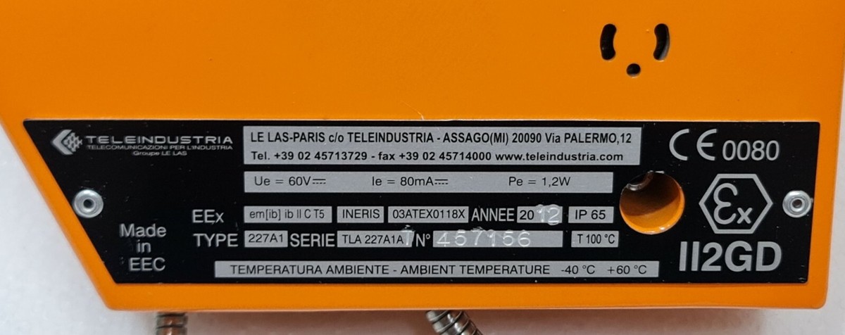 LELAS TELEINDUSTRIA TLA227A1AT TYPE 227A1 EXPLOSION PROOF