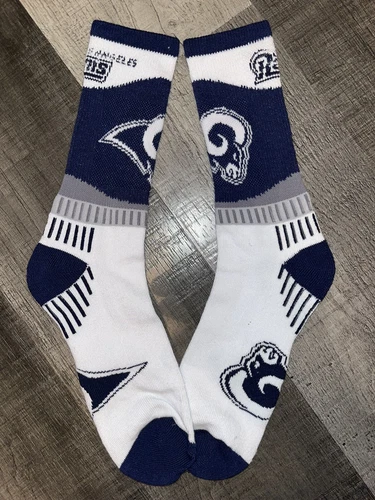 LOS ANGELES RAMS NFL FOOTBALL LOGO WHITE SPORT FAN CREW LENGTH SOCKS LARGE