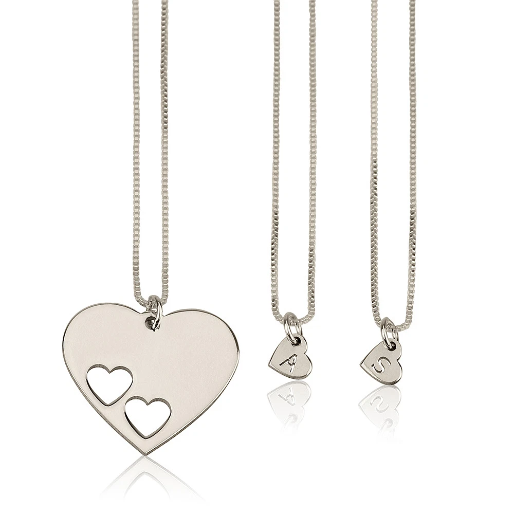 Mother Daughter Necklace Set Laser Engraved Initial Heart Mom