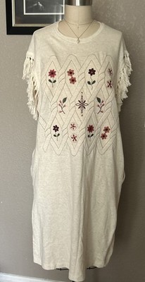  Jijil  blouson Style embroidered Dress, size medium. EU 40 linen/cotton. 