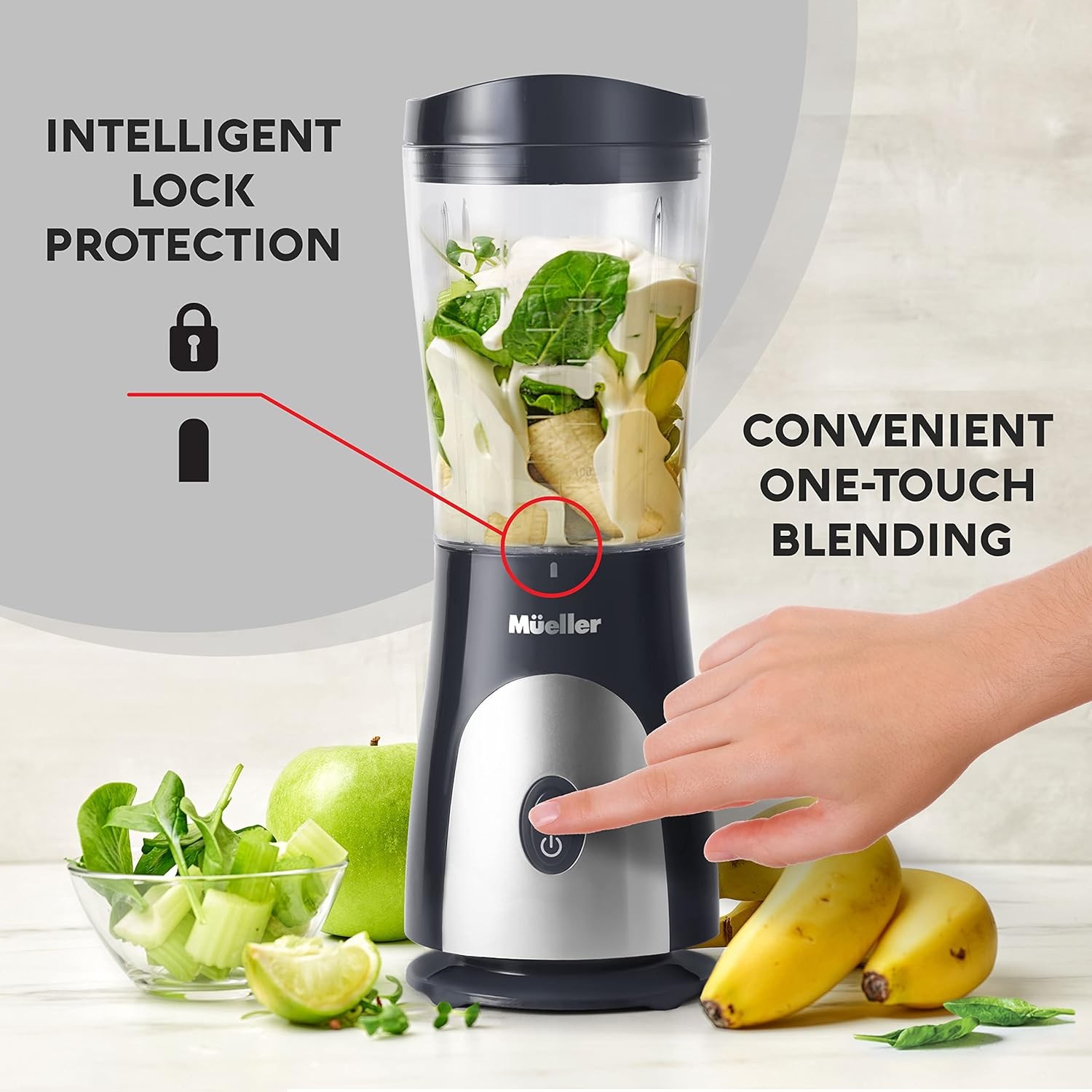 Mueller Personal Blender for Shakes and Smoothies with 15 Oz Travel Cup Gray 