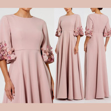 NWT Mac Duggal [ 4 ] 11854 Crepe 3/4 Sleeve A-line Gown Flower Trim Rose S2025