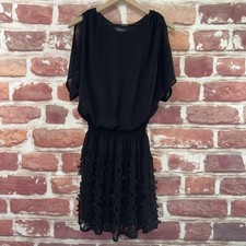 VTG SL Fashions Dress Womens 6 Black Circle Cutout Accent Split Sleeves Evening