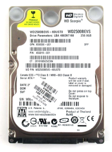 250GB SATA 2,5" 5400RPM 3Gb/s 8MB HDD - 453775-001