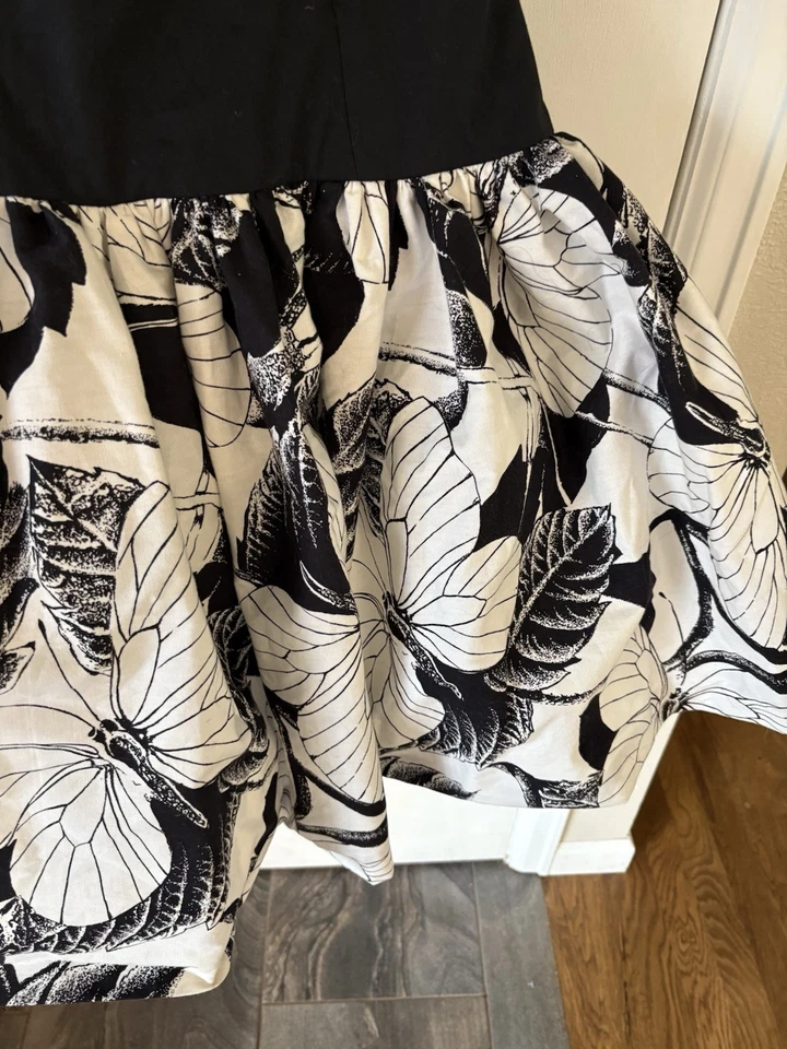 Victor Costa Vintage 80s 90s Black & White Butterfly off-shoulder dress size 10 - Image 2 of 4
