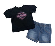 Harley Davidson Girls 2 Pc Knit Pullover Denim Shorts Set 2001514
