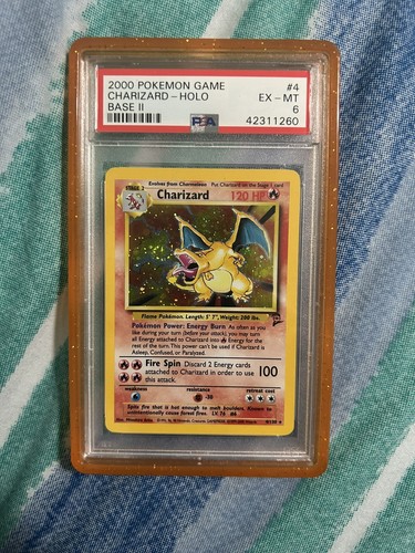 POKEMON Charizard Base Set 2 Holo 4/130 PSA 6 EX-MT insane fire breath swirl