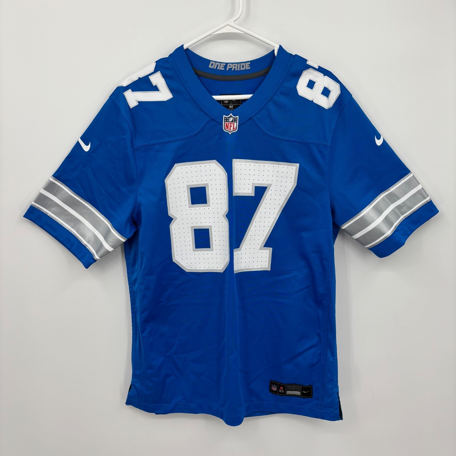 Nike Sam Laporta #87 Detroit Lions NFL Jersey Short Sleeve Blue Size M Mens
