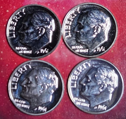 1961 (four) Proof Roosevelt Dimes $.40 Face Value 90% Silver