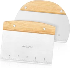 Dough Cutter, Dough Scraper with Wooden Handle and Food Grade Stainless Steel Bl