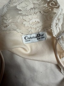 Vintage Christian Dior Lace Slip Camisole Ivory Satin Top Union Made M Upcycle