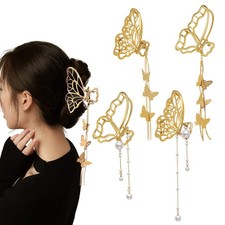 4 PACK Metal Big Gold Butterfly Hair Clips Clamp 4 Count Pack of 1 ,