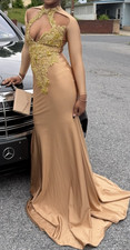 Gold /Prom Gown with Embellished Bodice/size:S exact measurements available