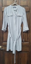 Tommy Hilfiger Shirt Dress Women's Size 2 White w/Black Stripes Sleeves Tie NWT