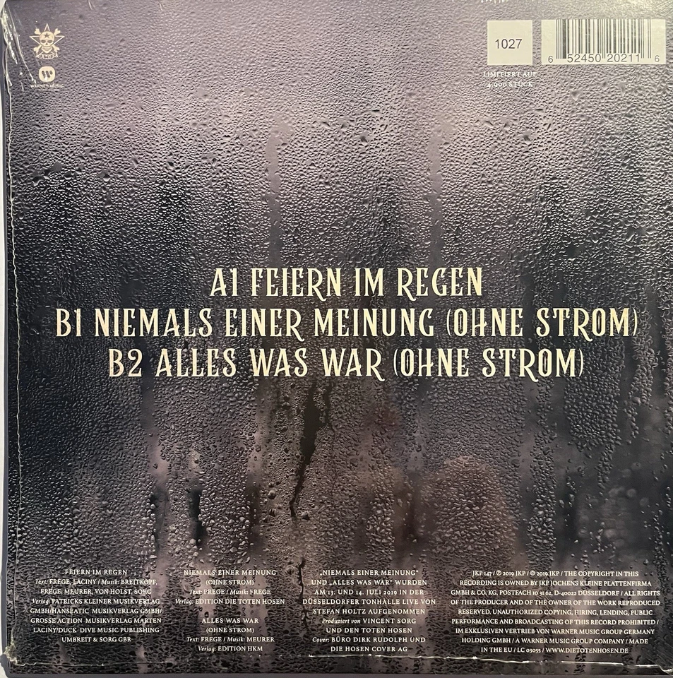 Die Toten Hosen - Feiern Im Regen limiterte - Ltd. Vinyl 7" -  nummeriert Sealed - Bild 2 von 2