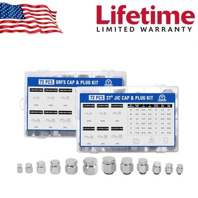 144PCS Hydraulic JIC 37 Degree and ORFS Flat Face Cap and Plug Assortment Kit...
